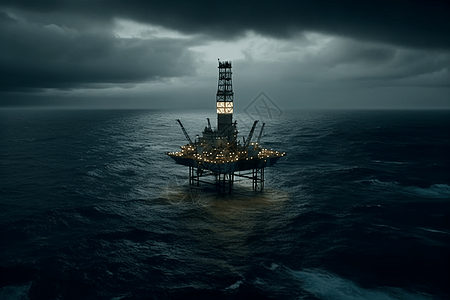 阴森的海洋石油钻井平台图片