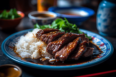 酸菜鱼饭豪华牛腩叉烧饭背景