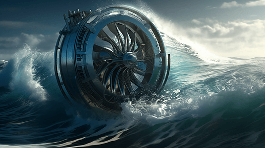 海浪撞击海洋涡轮机背景图片