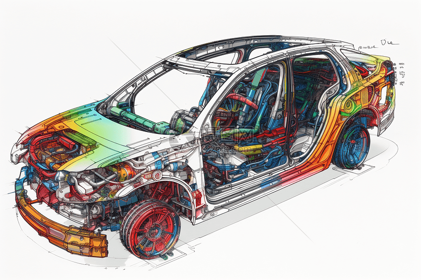 汽车零件的彩色绘画图片