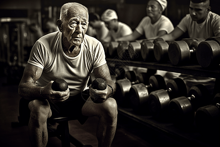 老人在健身房锻炼图片