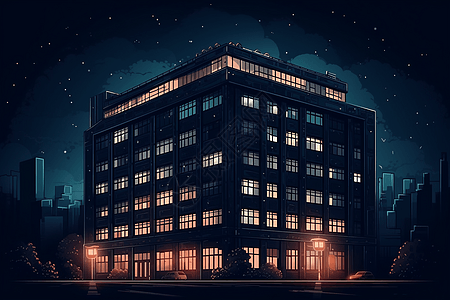 夜间建筑物卡通插图背景图片