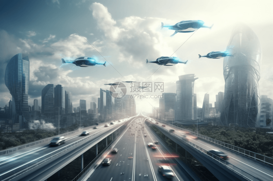 天空中未来感的汽车图片