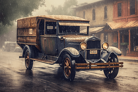 古老城镇的汽车图片
