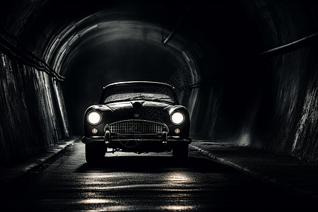 一辆老式汽车驶入隧道图片