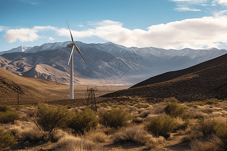 山脉上的风力涡轮机背景图片