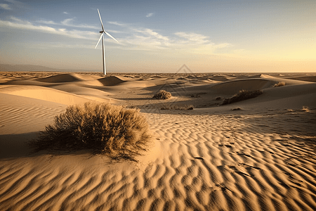 沙漠景观中的风力涡轮机图片