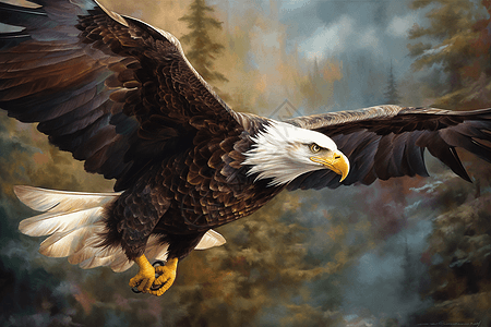 一幅雄鹰展翅的油画背景图片