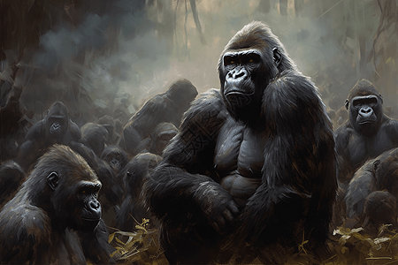 森林中的黑猩猩群图片