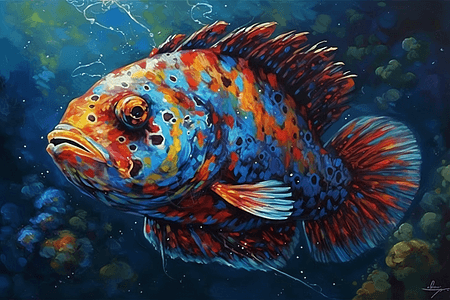 一条深海鱼类的油画图片