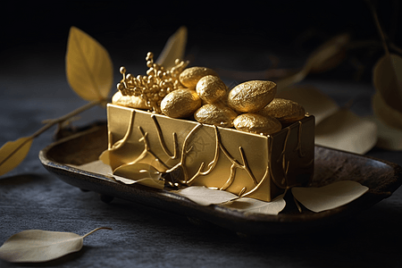 金色的甜品糕点图片