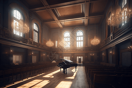 钢琴放在大厅中央背景图片