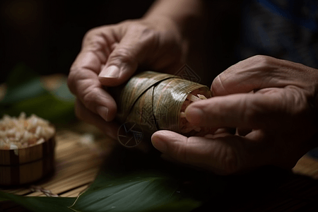 卖粽子卖家用竹叶包粽子背景