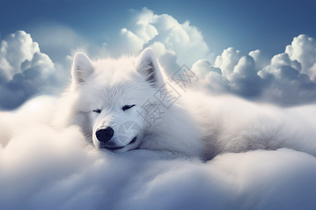 睡在云层的萨摩耶图片