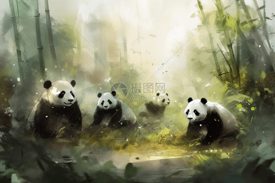竹林中玩耍的熊猫图片