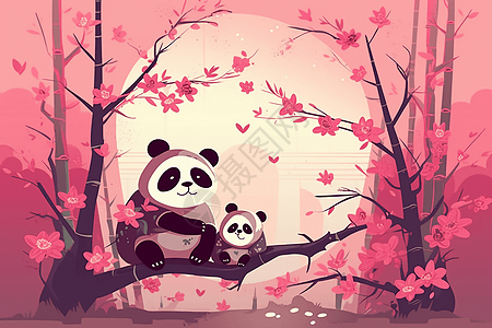 粉色森林里的熊猫图片