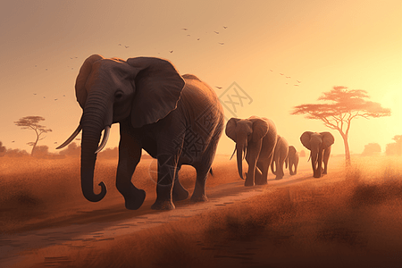 旷野上行走的大象图片