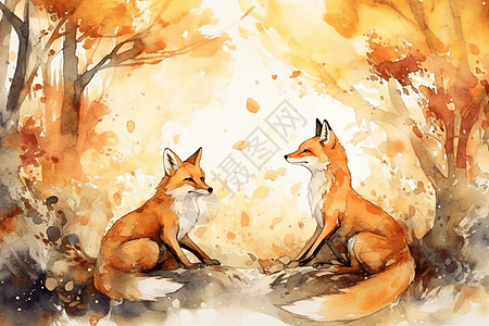 水彩狐狸图片