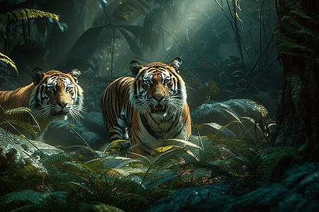树林中漫步的老虎图片