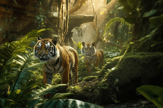 丛林中漫步的老虎图片