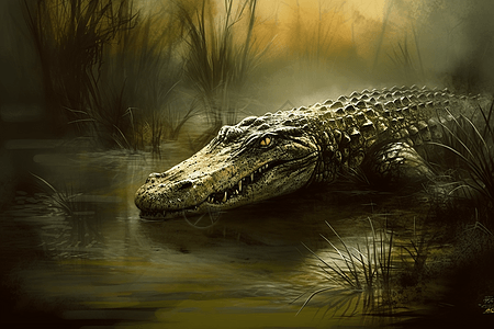沼泽中的鳄鱼高清图片