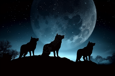 夜晚的狼图片