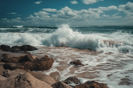 海浪拍打在沙滩上图片