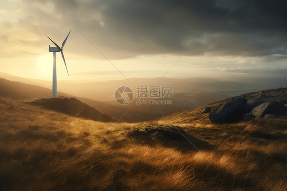 风力涡轮机在山顶上图片