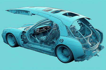 汽车内部细节未来汽车的内容结构插画