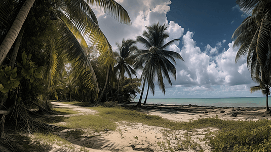 海滩的棕榈树林图片