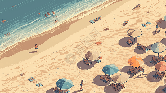 日光浴者在沙滩背景图片