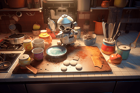 温暖明亮机器人与厨师图片