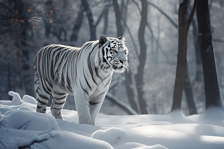 白雪风景中的白虎图片