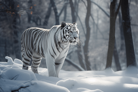 白雪风景中的白虎图片