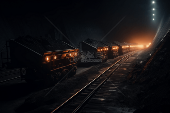 煤矿运输铁轨特写图片