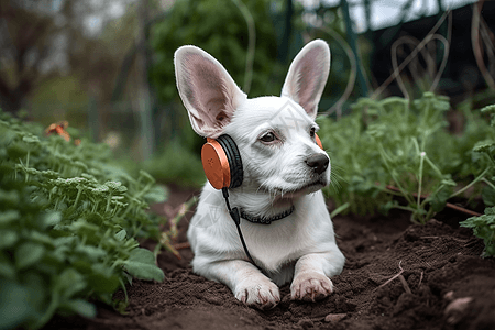 花园中的长耳小狗图片