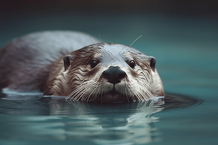 水中漂浮的水獭图片