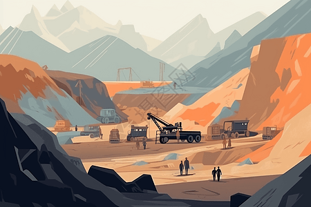 矿工在矿场运输图片