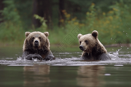 溪流中嬉戏的熊图片