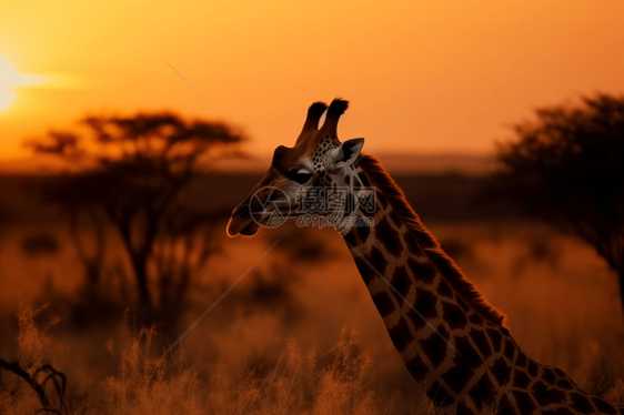 夕阳下的长颈鹿头部特写图片