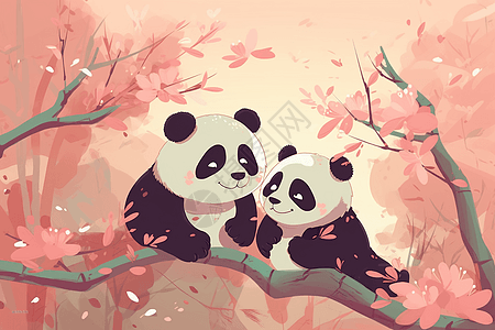 粉色树林中的熊猫图片
