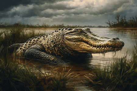 沼泽中的凶猛鳄鱼图片