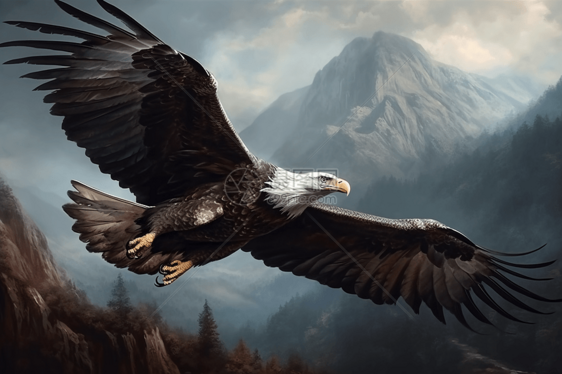 山脉间飞翔的老鹰图片