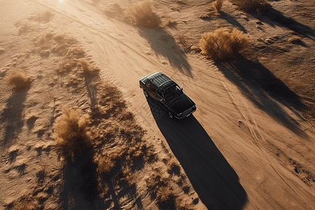 沙漠里的黑色车辆图片