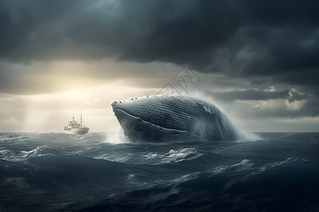 掀起巨浪的鲸鱼图片