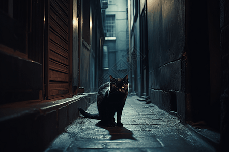 黑暗中的黑猫图片