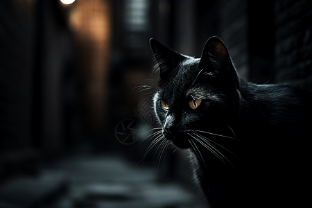 街道上的黑猫背景图片