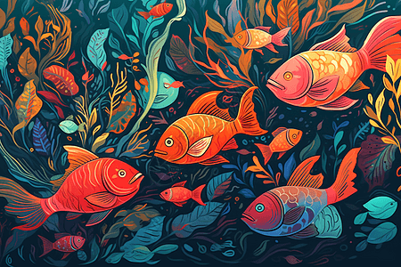 水中鱼类插画背景图片