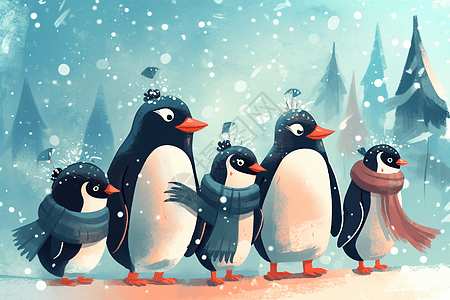 雪地的企鹅动漫图片
