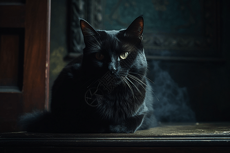黑暗中神秘的黑猫图片